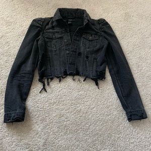 Forever 21 distressed crop black denim jean jacket